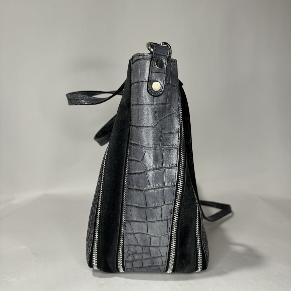 Claudia Firenze gray crocodile embossed genuine leather handbag. Made In Italy. - Picture 2 of 16